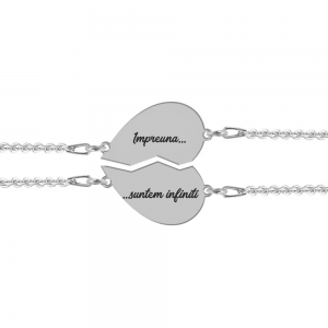 Set bratari argint cuplu inimioare 16 mm (2 bucati incluse) - personalizate cu text